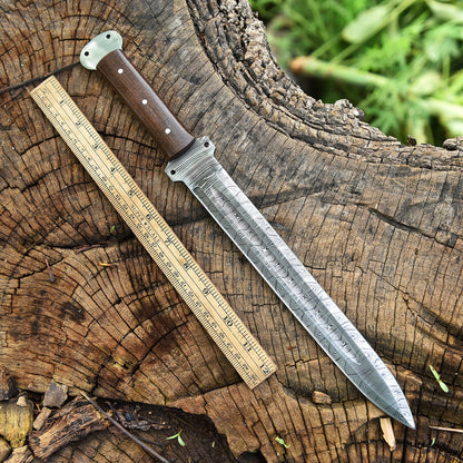 High End Custom Damascus Steel Double Edged Blade Dagger Wood Handle