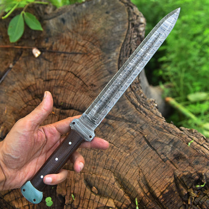 High End Custom Damascus Steel Double Edged Blade Dagger Wood Handle