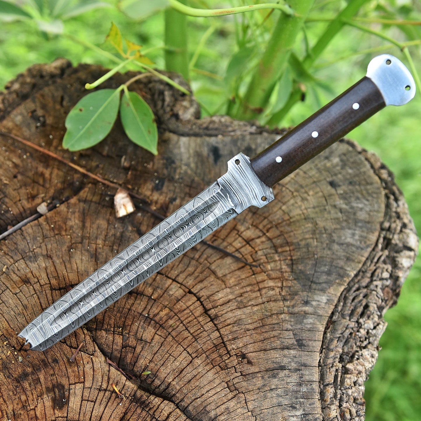 High End Custom Damascus Steel Double Edged Blade Dagger Wood Handle