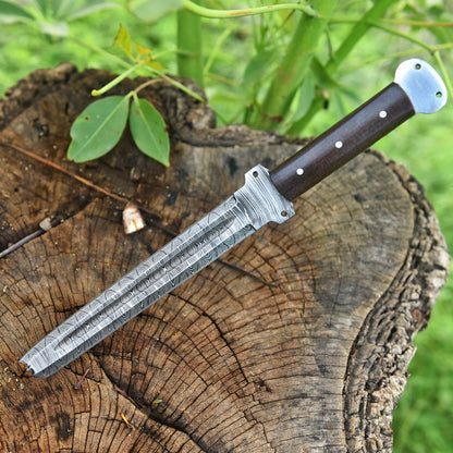 High End Custom Damascus Steel Double Edged Blade Dagger Wood Handle