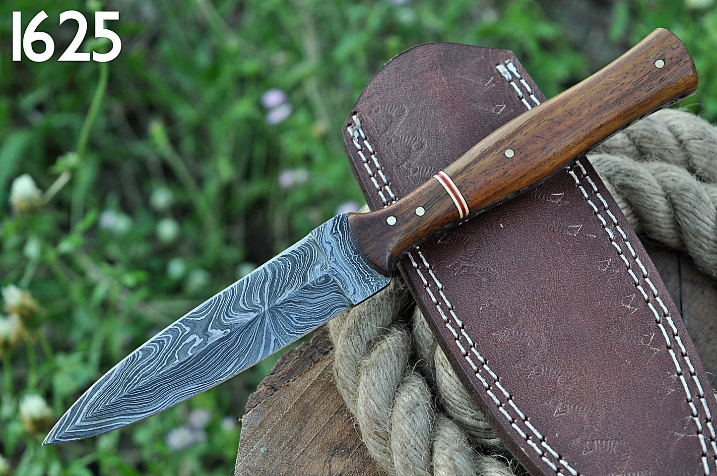 Custom Handmade Damascus Steel Double Edge Dagger Knife Wood Handle