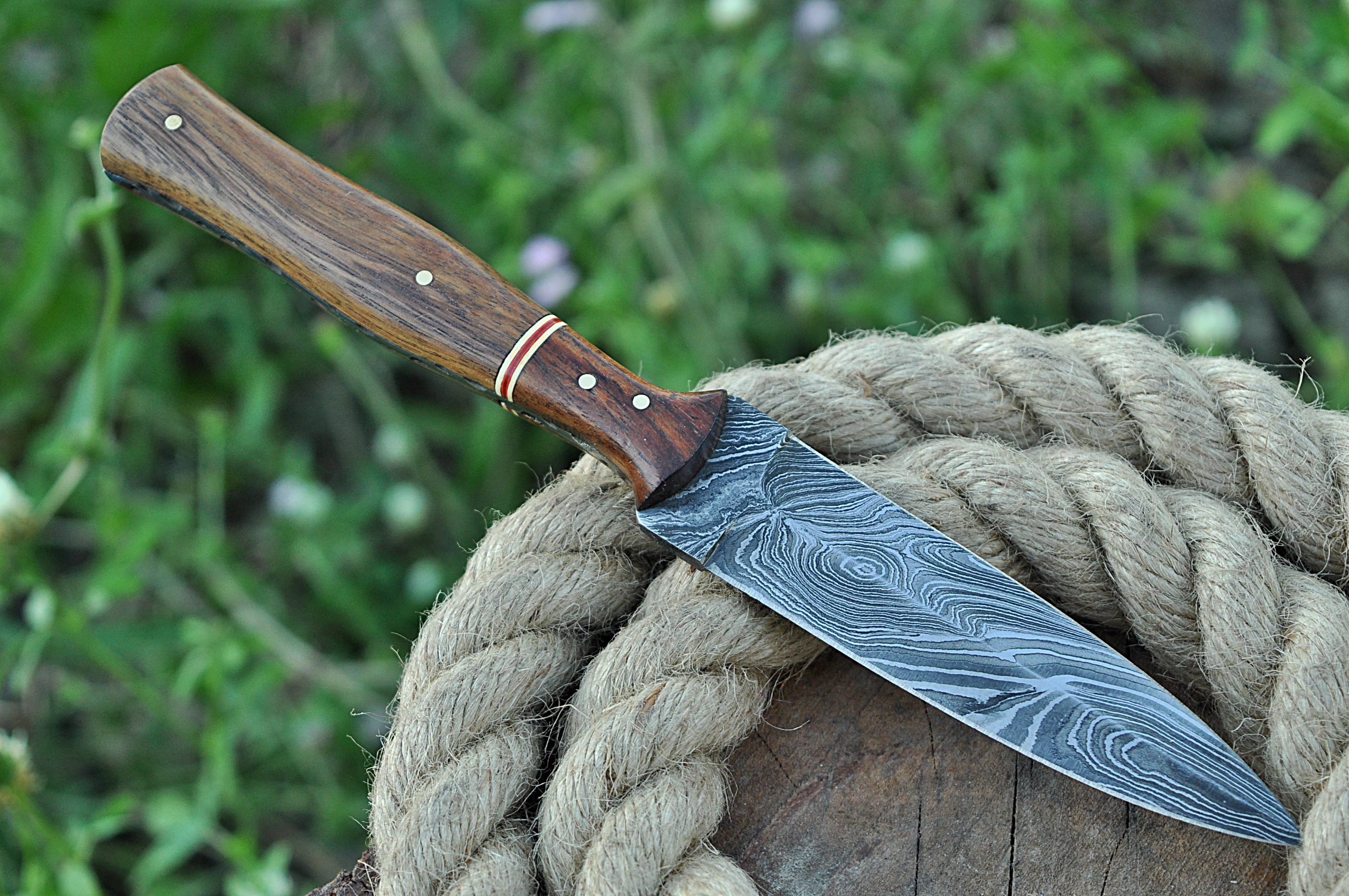 Custom Handmade Damascus Steel Double Edge Dagger Knife Wood Handle ...