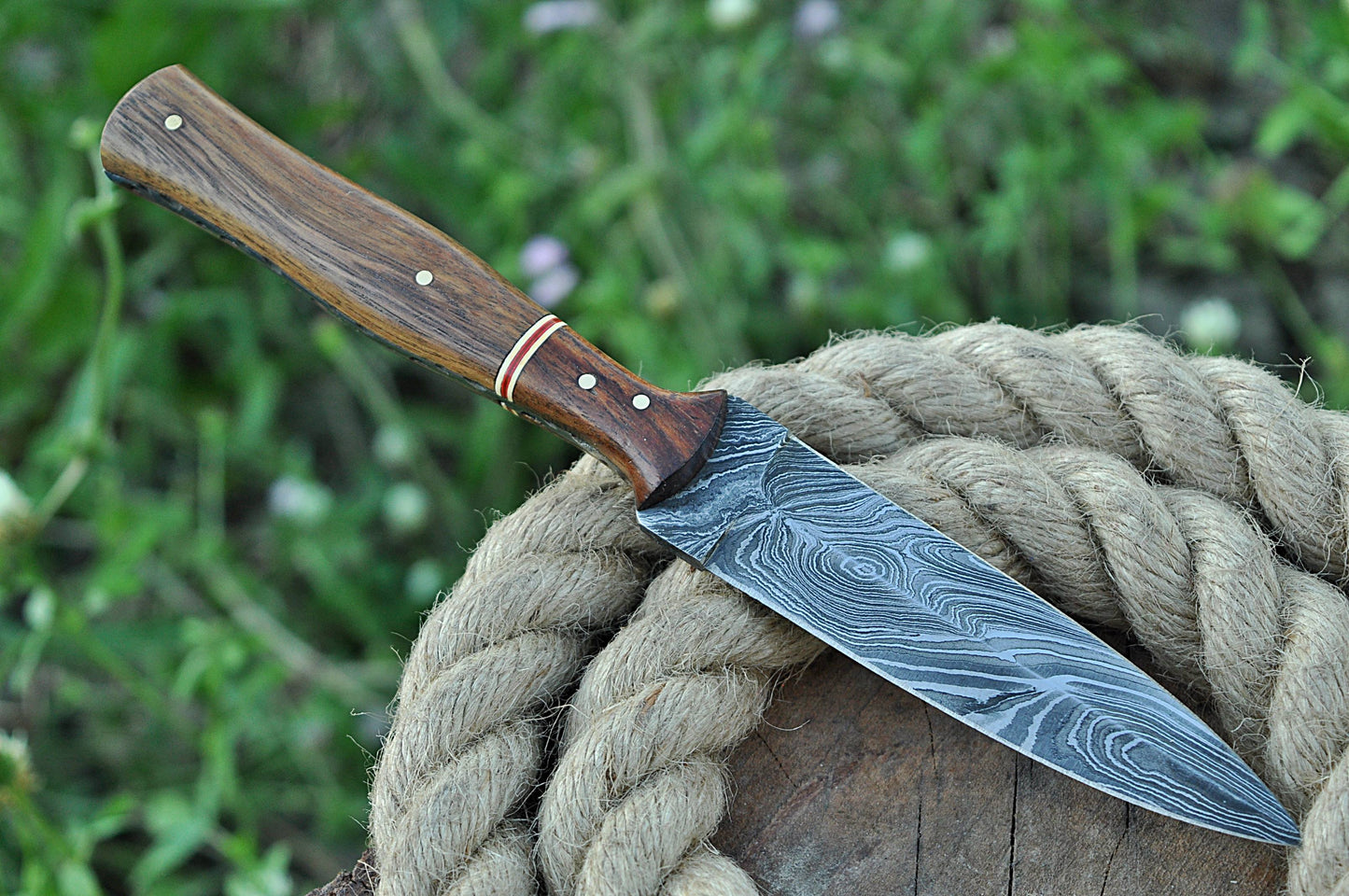 Custom Handmade Damascus Steel Double Edge Dagger Knife Wood Handle