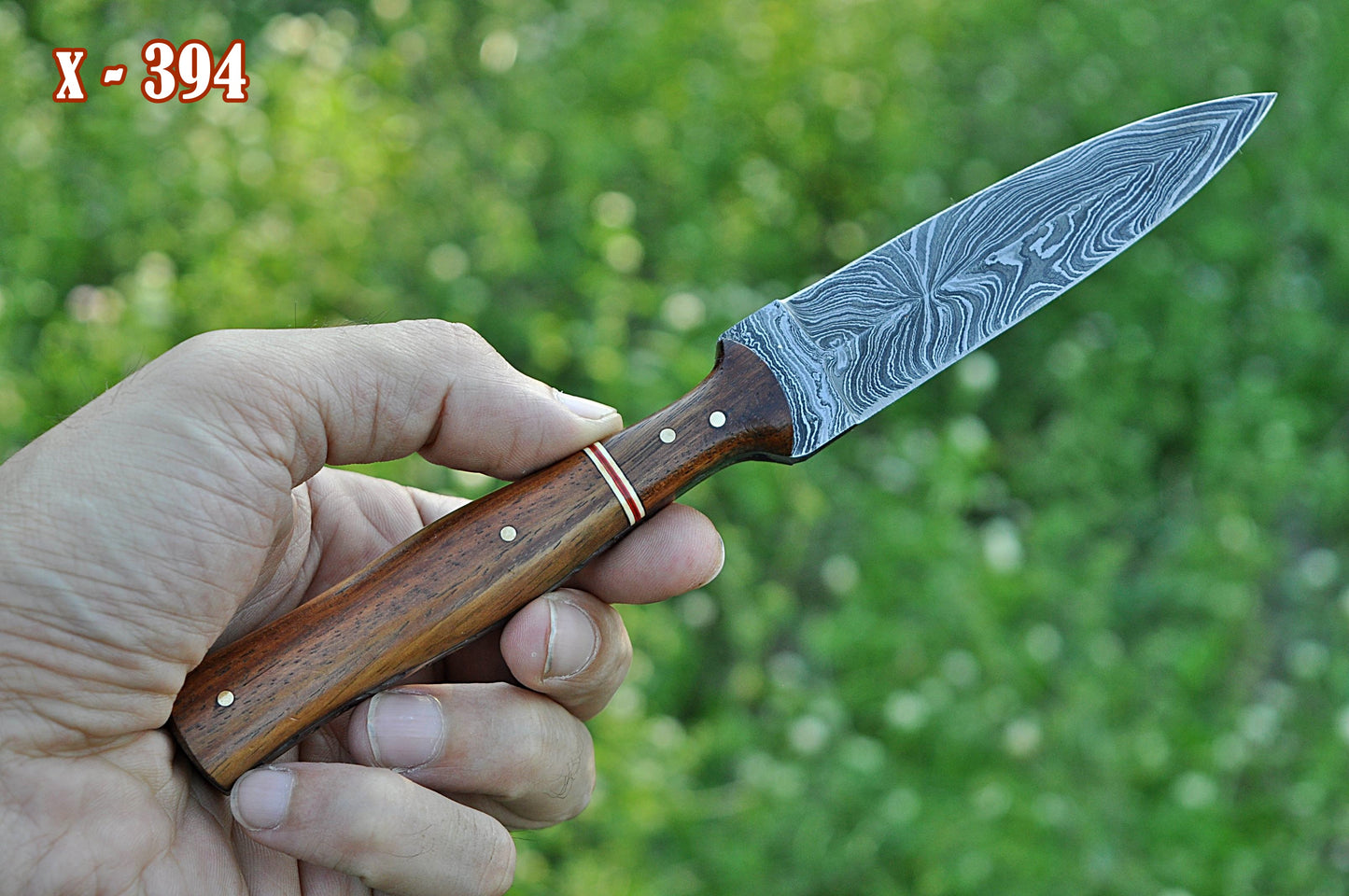 Custom Handmade Damascus Steel Double Edge Dagger Knife Wood Handle