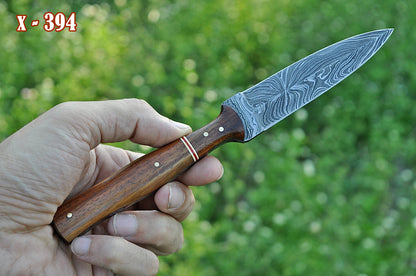 Custom Handmade Damascus Steel Double Edge Dagger Knife Wood Handle