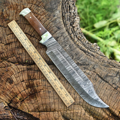 Artisan Handmade Forged Damascus Steel Hunting Bowie Knife Wood Handle