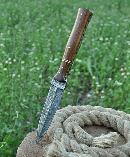 Custom Handmade Damascus Steel Double Edge Dagger Knife Wood Handle