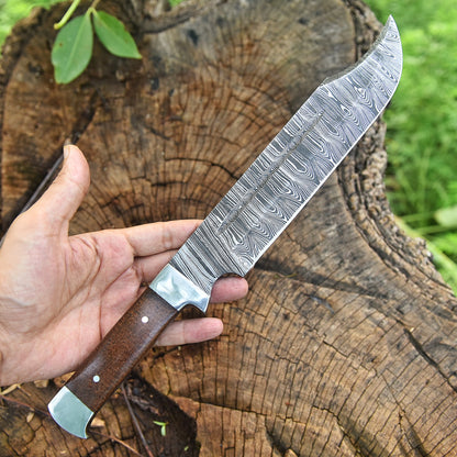 Artisan Handmade Forged Damascus Steel Hunting Bowie Knife Wood Handle