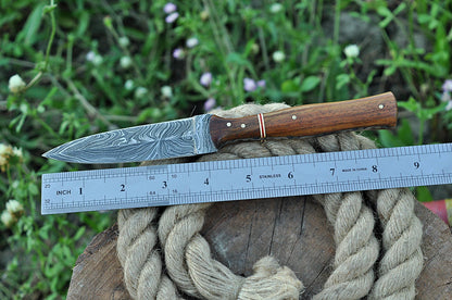 Custom Handmade Damascus Steel Double Edge Dagger Knife Wood Handle