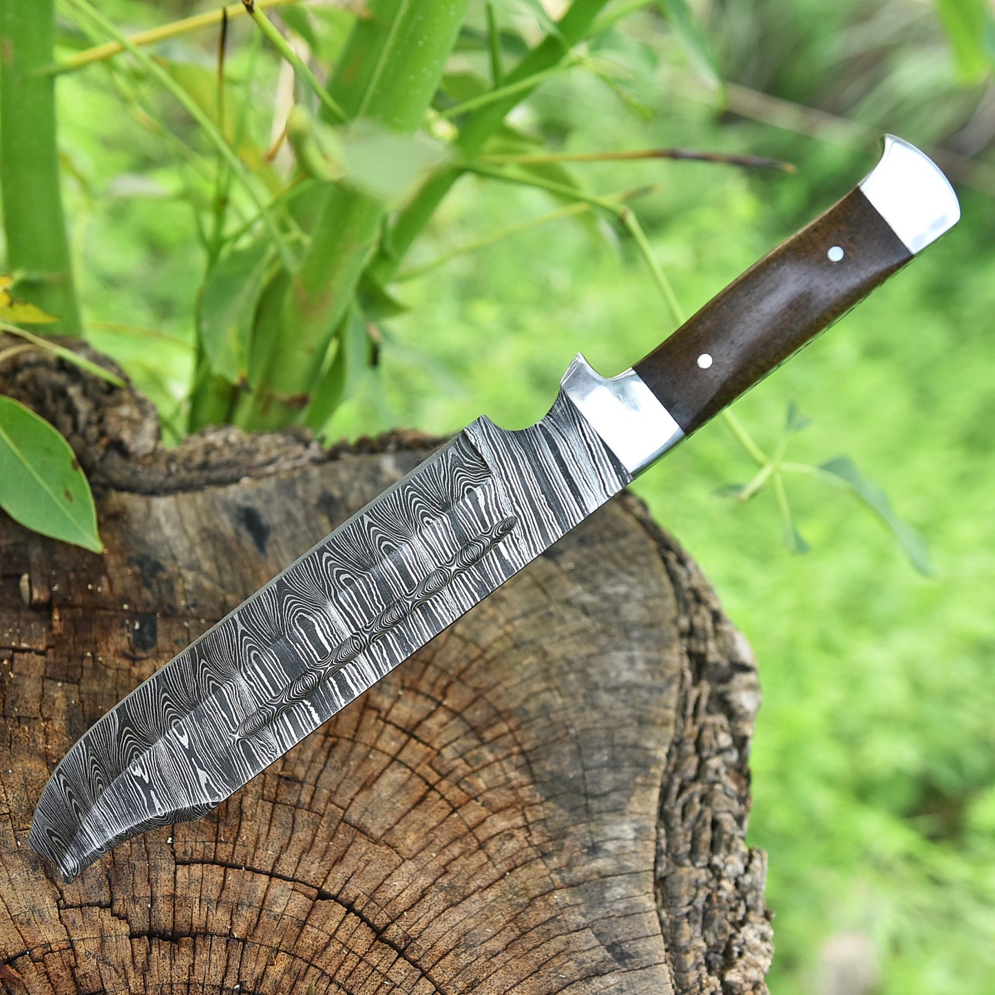 Artisan Handmade Forged Damascus Steel Hunting Bowie Knife Wood Handle