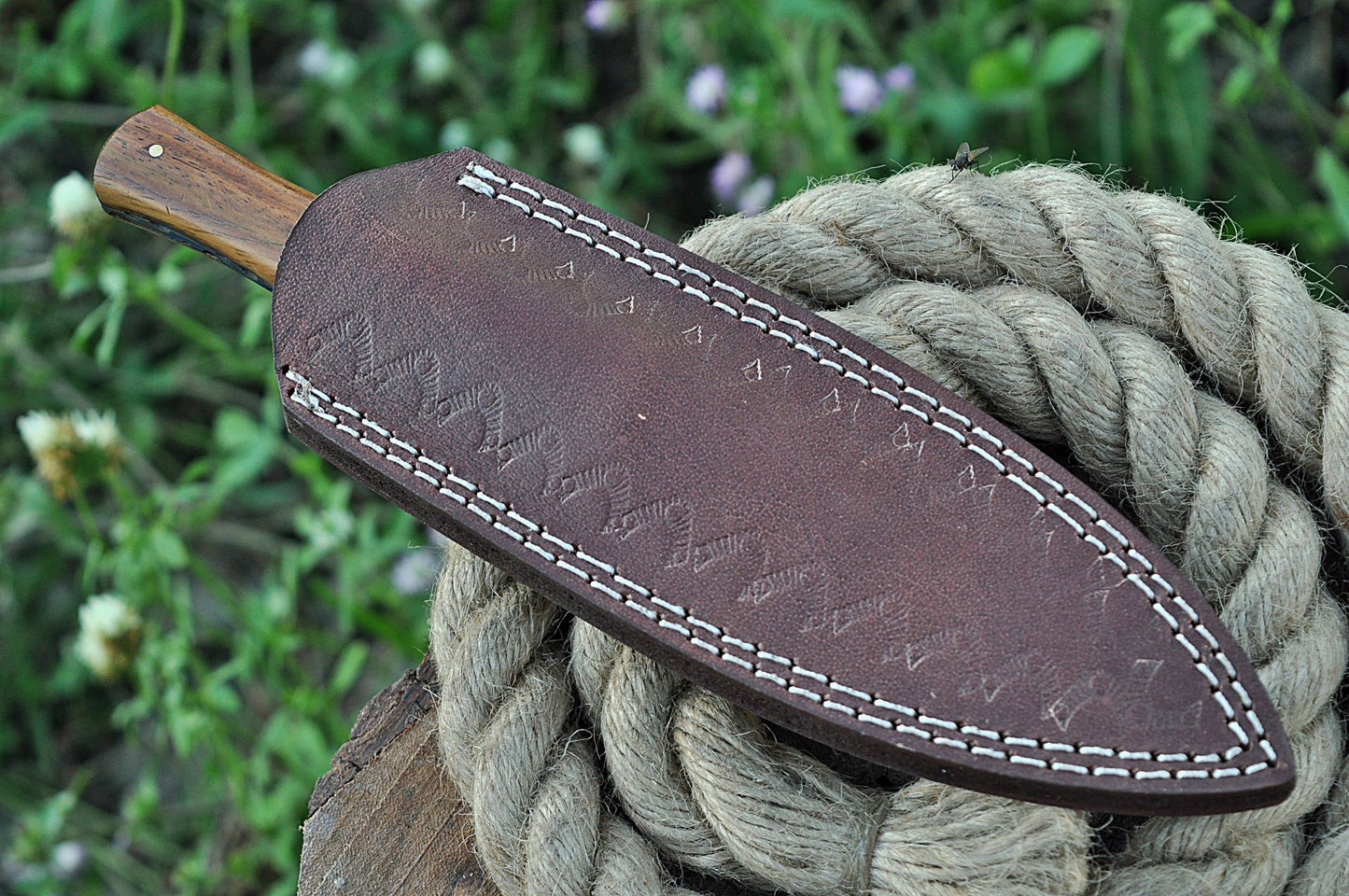 Custom Handmade Damascus Steel Double Edge Dagger Knife Wood Handle