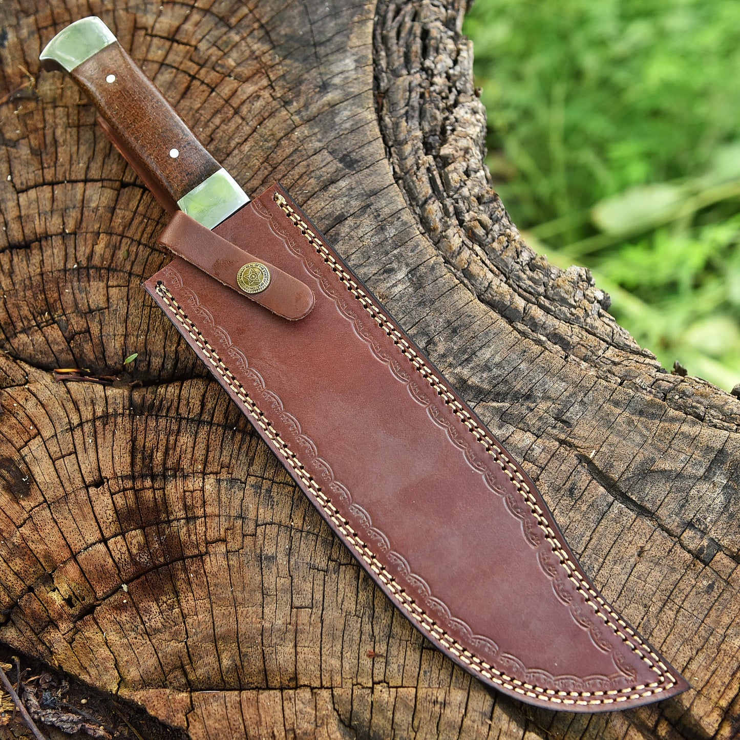 Artisan Handmade Forged Damascus Steel Hunting Bowie Knife Wood Handle