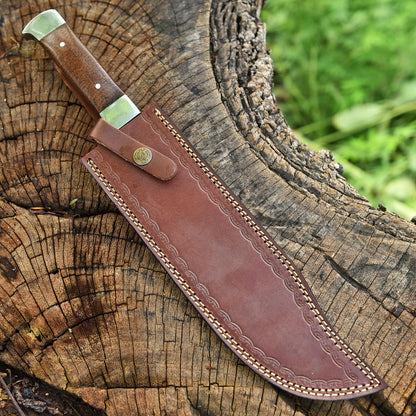 Artisan Handmade Forged Damascus Steel Hunting Bowie Knife Wood Handle