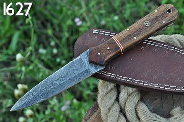 Custom Handmade Damascus Knife Dagger Double Edged Fixed Blade Full Tang with Wood Handle