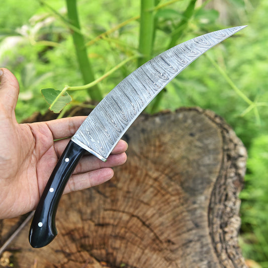 Artisan Handmade Damascus Steel Curved Fixed Blade Karambit With Sheath