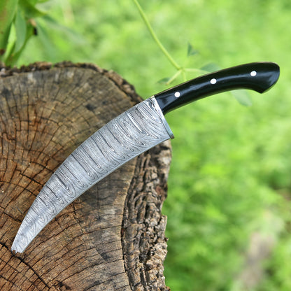 Artisan Handmade Damascus Steel Curved Fixed Blade Karambit With Sheath