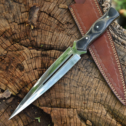 Classic Fixed High Polished Carbon Steel Blade Dagger Knife Micarta Handle