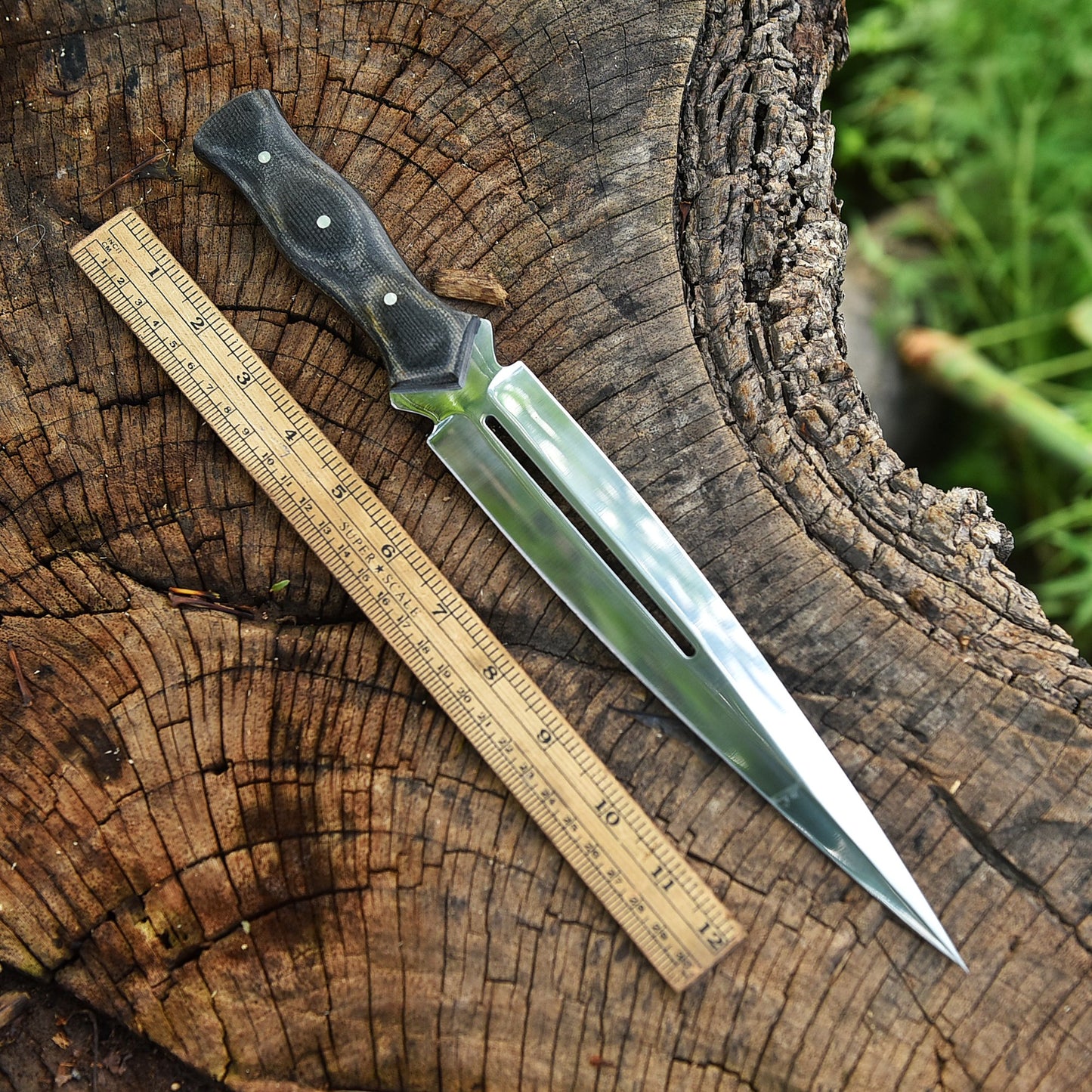 Classic Fixed High Polished Carbon Steel Blade Dagger Knife Micarta Handle