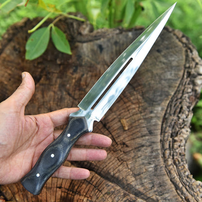 Classic Fixed High Polished Carbon Steel Blade Dagger Knife Micarta Handle