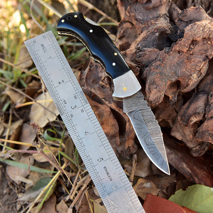 Handmade Damascus Back Lock Folding Pocket  Camping Knife Wood Handle