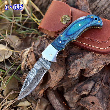 Custom Hand Forged Damascus Steel Collector Folding Pocket Knife