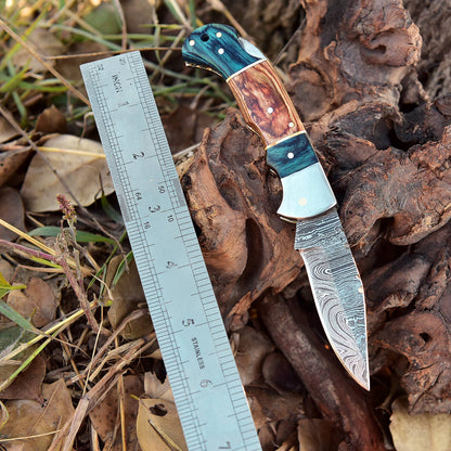Outdoor Adventure Handmade EDC Damascus Steel Folding Pocket Knife