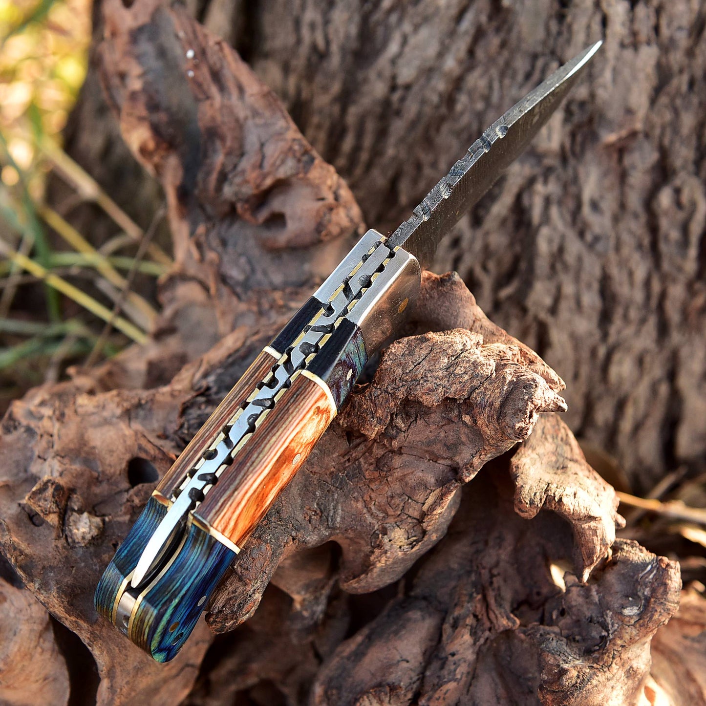 Outdoor Adventure Handmade EDC Damascus Steel Folding Pocket Knife