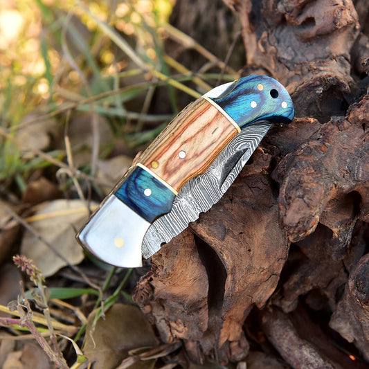 Outdoor Adventure Handmade EDC Damascus Steel Folding Pocket Knife