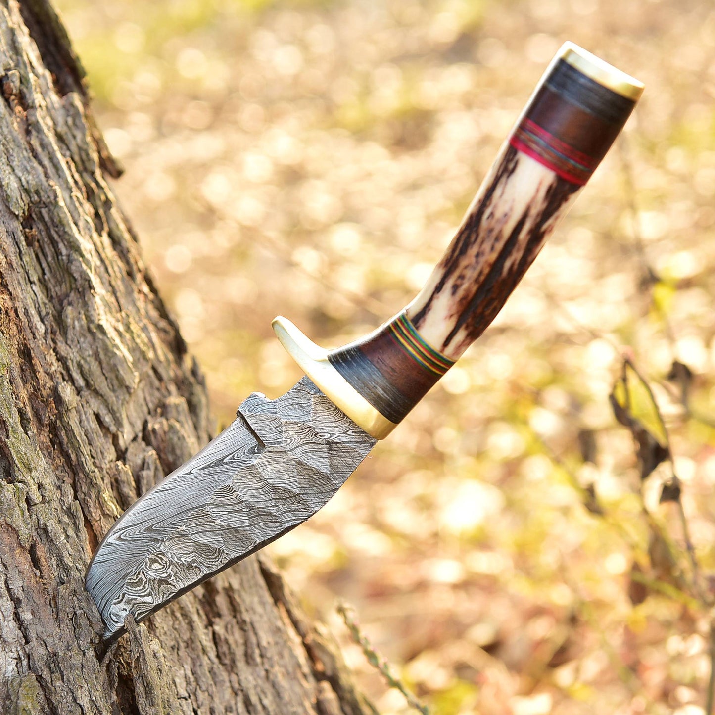 Custom Handmade Damascus Steel Blade Camping Skinner Knife Stage Handle