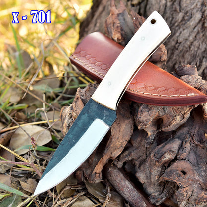 Handmade High-End Carbon 1095 Steel Fixed Blade Skinner Camel Bone Handle