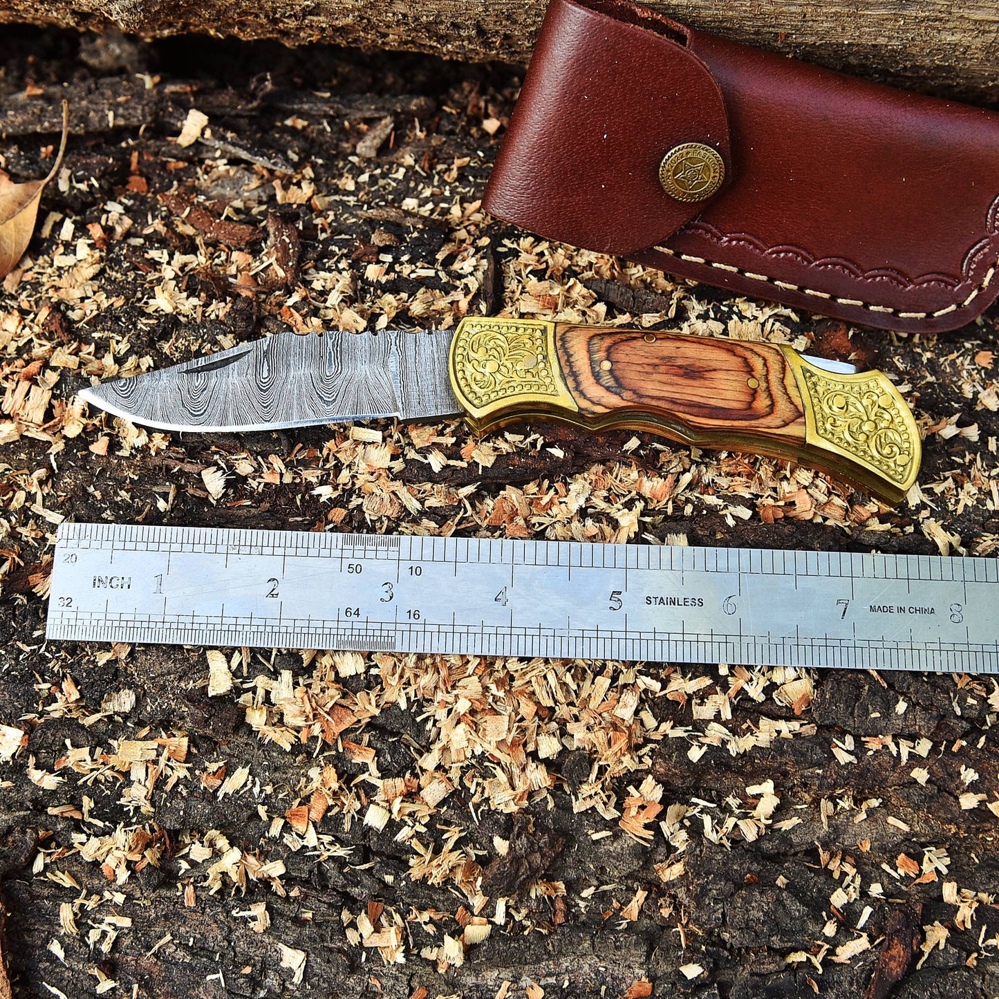 Handmade Damascus Folding Pocket Camping Hiking Bushcraft Knife