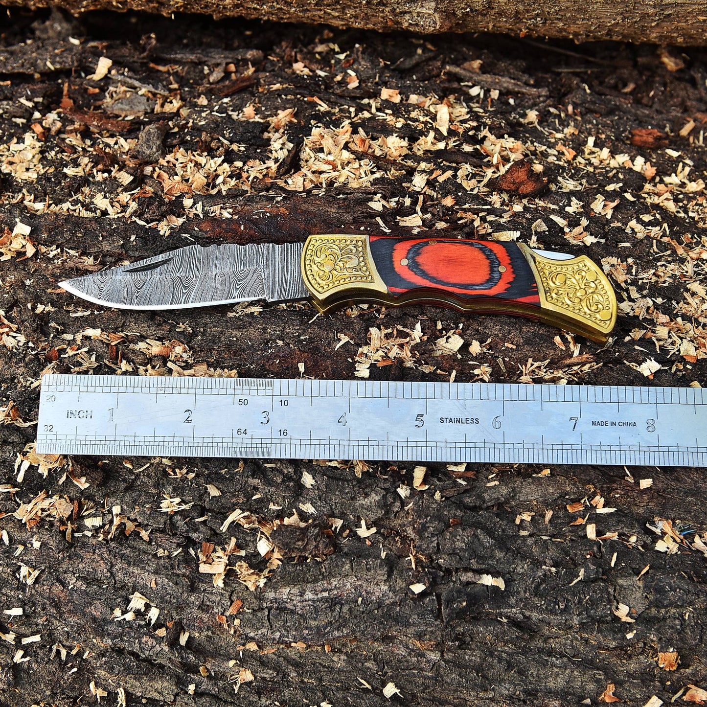 Handmade Damascus Folding Knife Outdoor Adventure Knife With Sheath