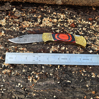 Handmade Damascus Folding Knife Outdoor Adventure Knife With Sheath