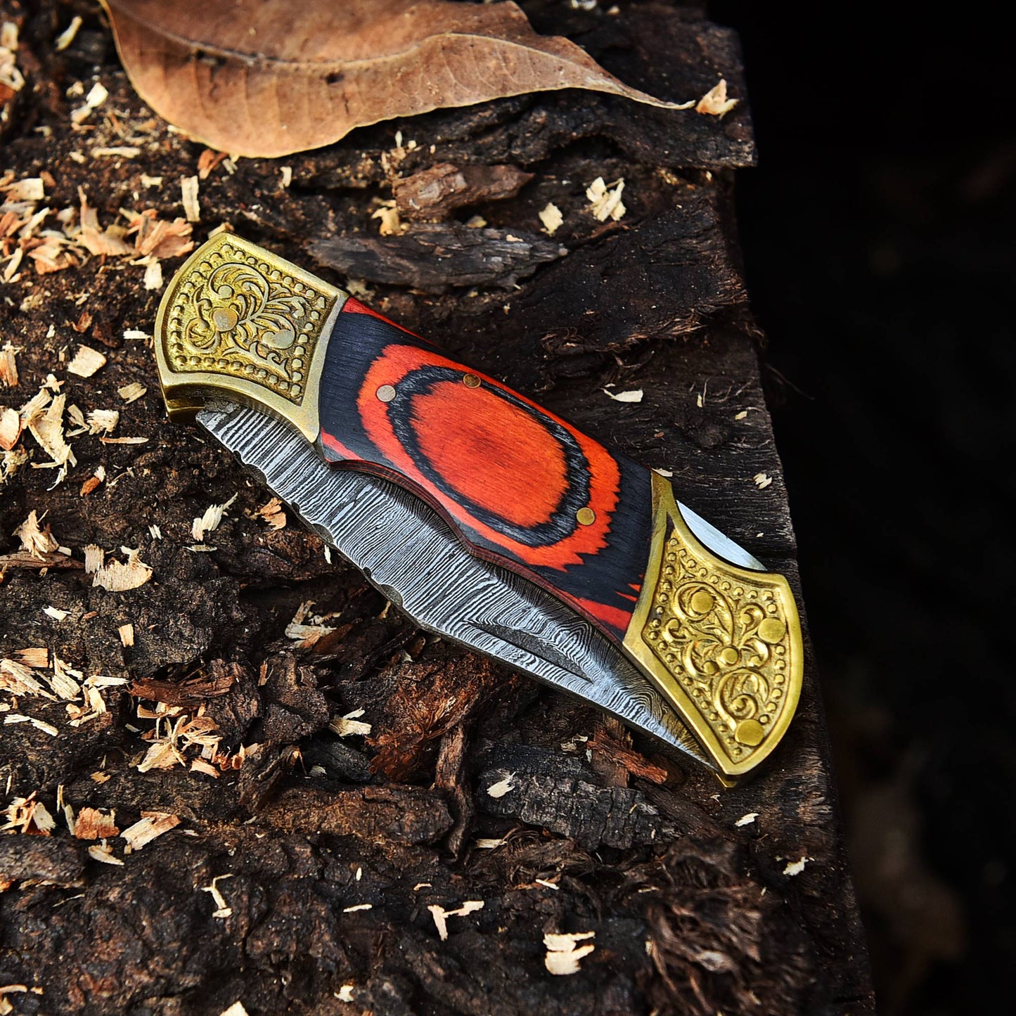 Handmade Damascus Folding Knife Outdoor Adventure Knife With Sheath