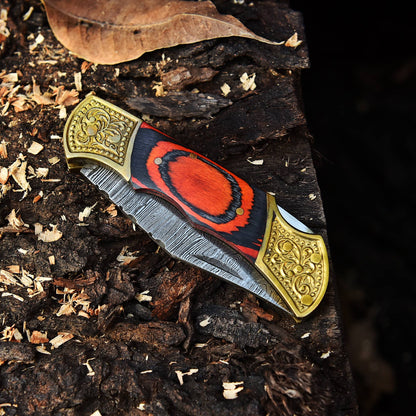 Handmade Damascus Folding Knife Outdoor Adventure Knife With Sheath