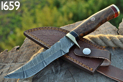 Handmade Damascus Steel Hunting Skinner Bushcraft Knife Wood Handle