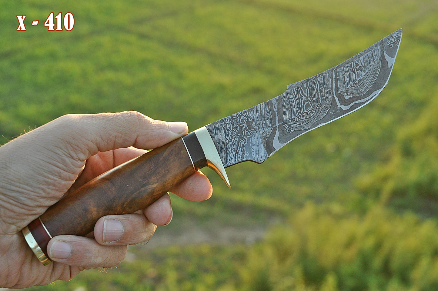 Handmade Damascus Steel Hunting Skinner Bushcraft Knife Wood Handle