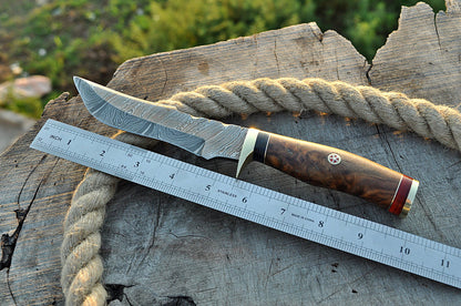 Handmade Damascus Steel Hunting Skinner Bushcraft Knife Wood Handle
