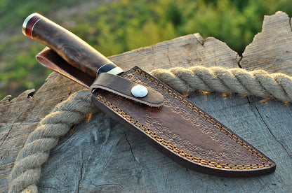 Handmade Damascus Steel Hunting Skinner Bushcraft Knife Wood Handle