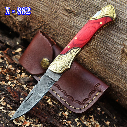 Handmade Damascus Steel Outdoor Hunting EDC Folding Pocket Knife