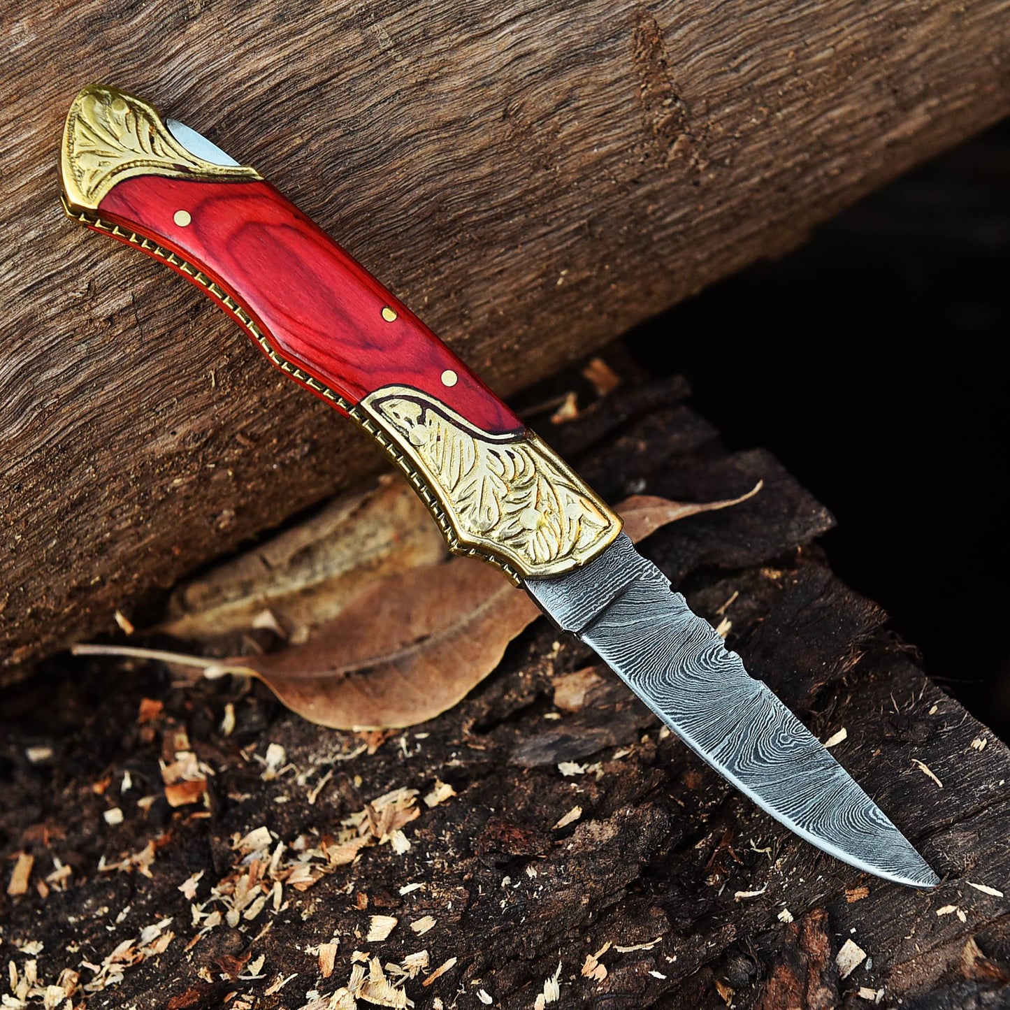 Handmade Damascus Steel Outdoor Hunting EDC Folding Pocket Knife