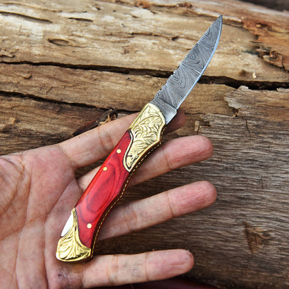 Handmade Damascus Steel Outdoor Hunting EDC Folding Pocket Knife