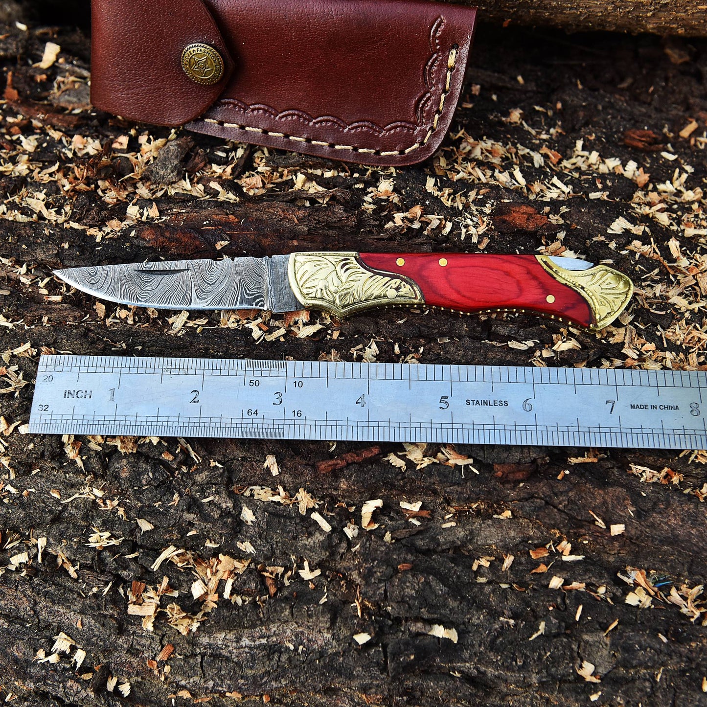 Handmade Damascus Steel Outdoor Hunting EDC Folding Pocket Knife