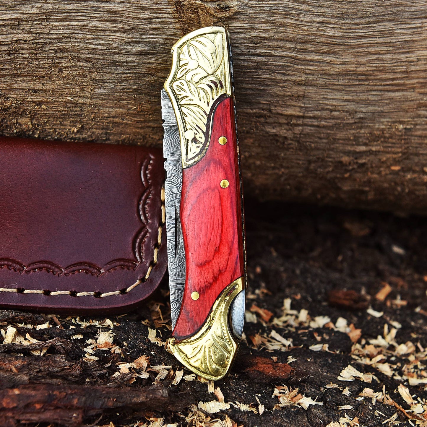 Handmade Damascus Steel Outdoor Hunting EDC Folding Pocket Knife