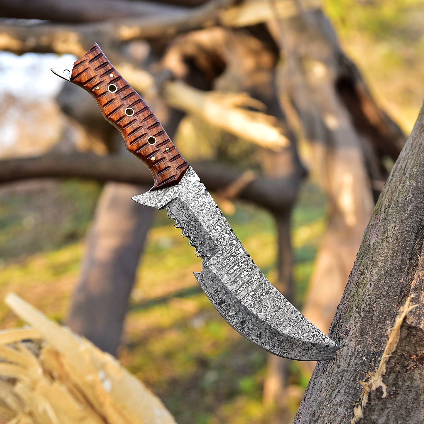 Best Tactical Knife Forged Damascus Steel Hunting Tracker Knife Full Tang with Sheath x-94