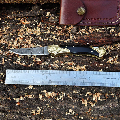 Handmade Damascus Steel Camping Hiking EDC Pocket Knife With Sheath