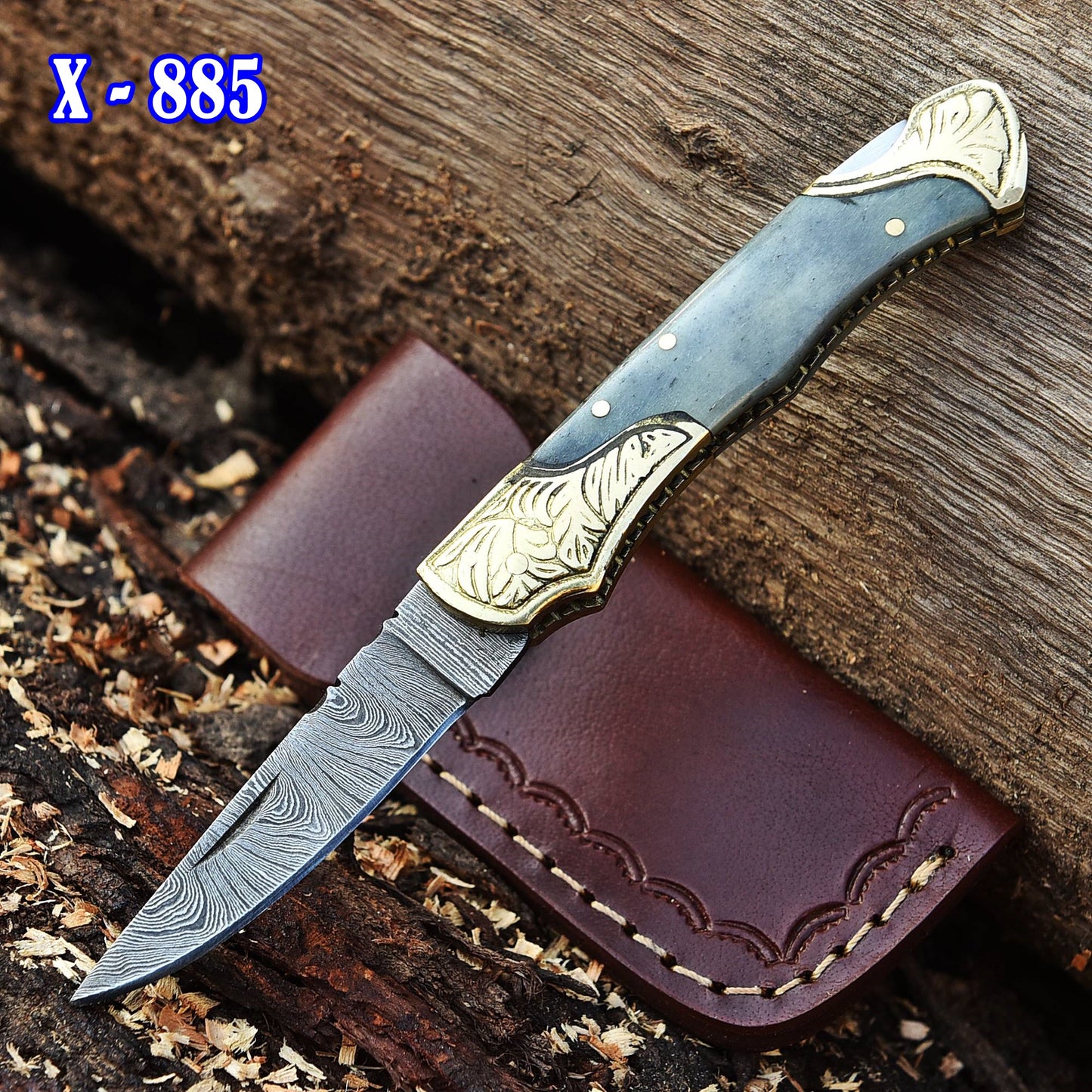 Handmade Folding Pocket Knife Camel Bone Engraved Double Brass Bolster Handle