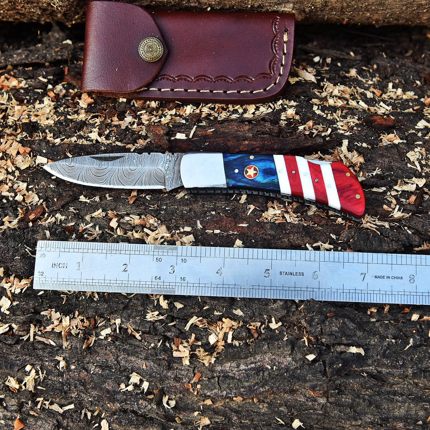 Handmade Damascus Steel Folding Knife Collector Knife Wood Resin Handle