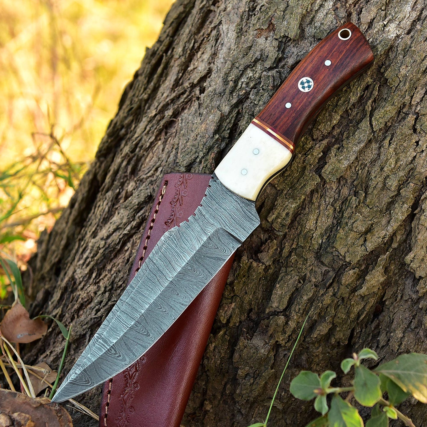 Custom Handmade Damascus Steel Blade Outdoor Hunting Camping Knife