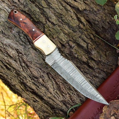 Custom Handmade Damascus Steel Blade Outdoor Hunting Camping Knife